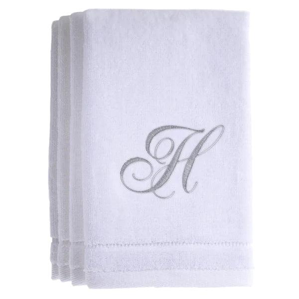 White Monogrammed Towel - Silver Embroidered - Elegant Linen