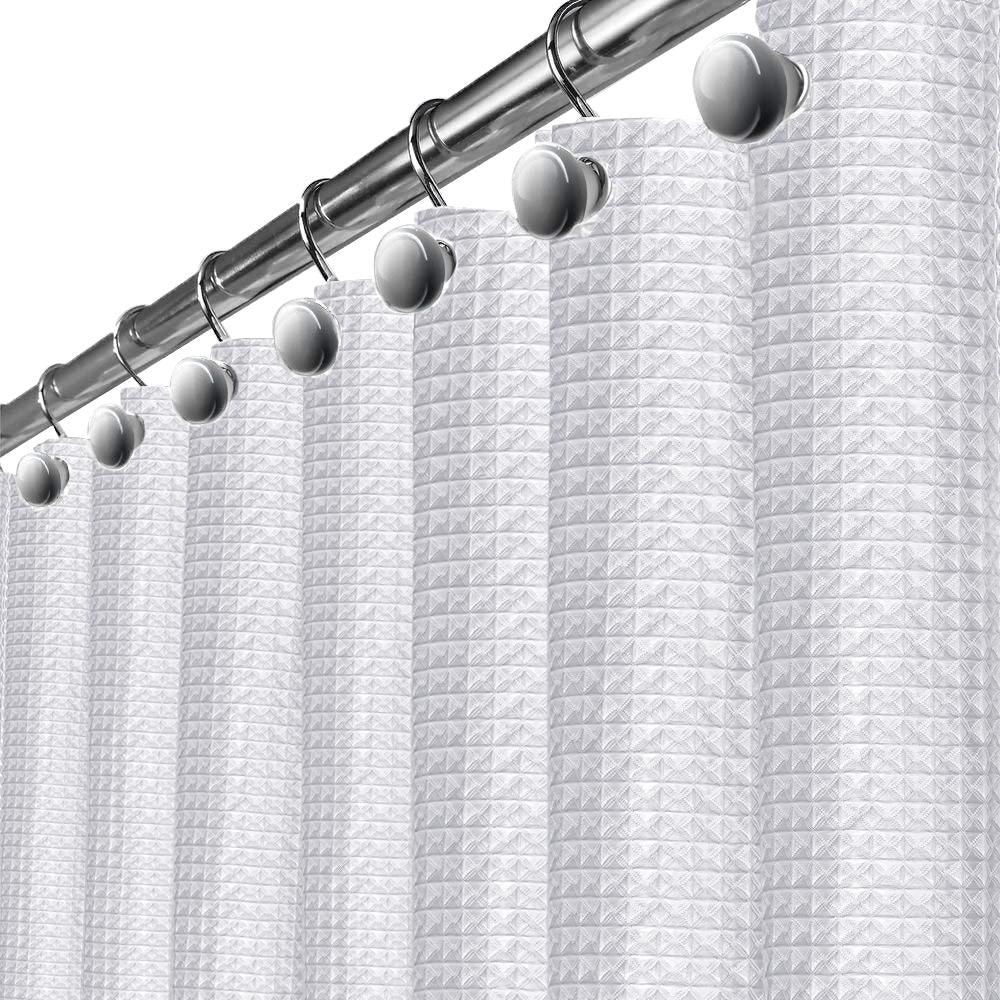 White Waffle Shower Curtain with Liner - Elegant Linen