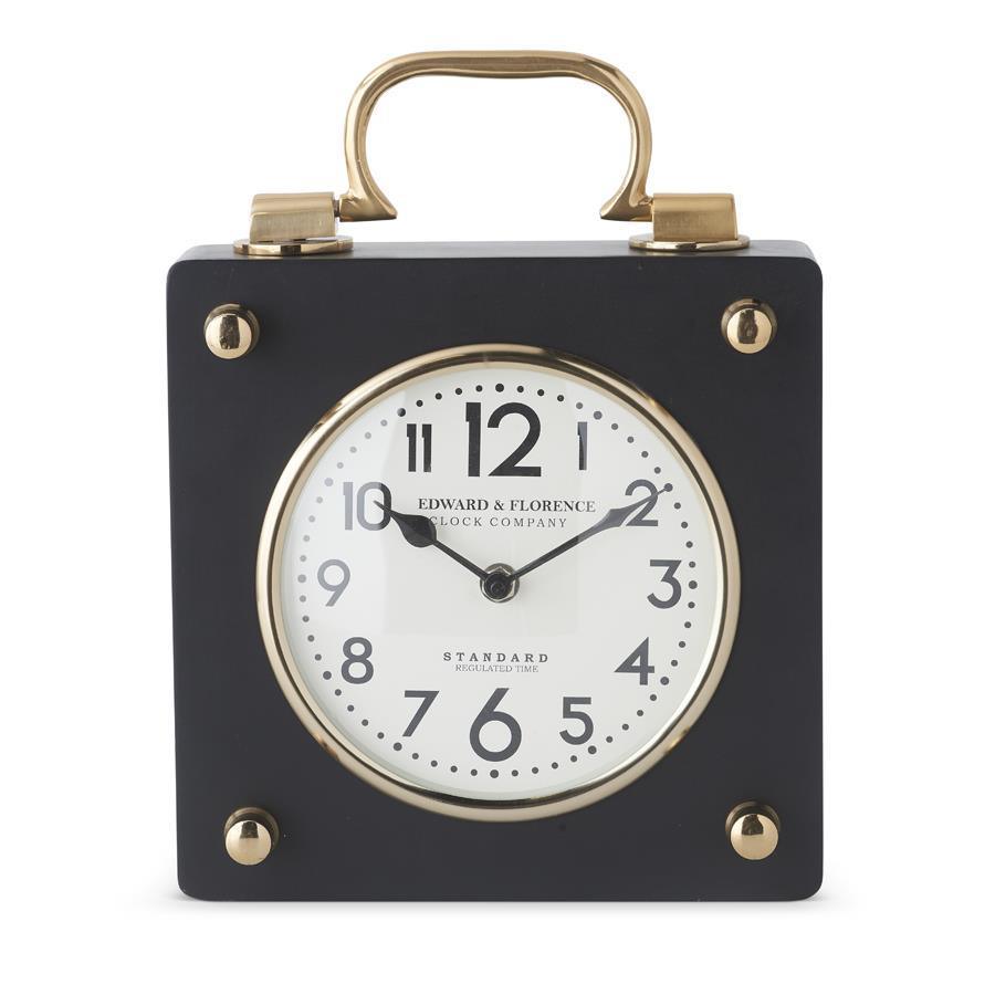 11.5" Black & Gold Square Metal European Clock - Elegant Linen