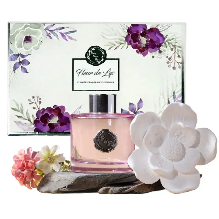 Ceramic Flower Fragrance Diffuser Set - Fleur De Lys