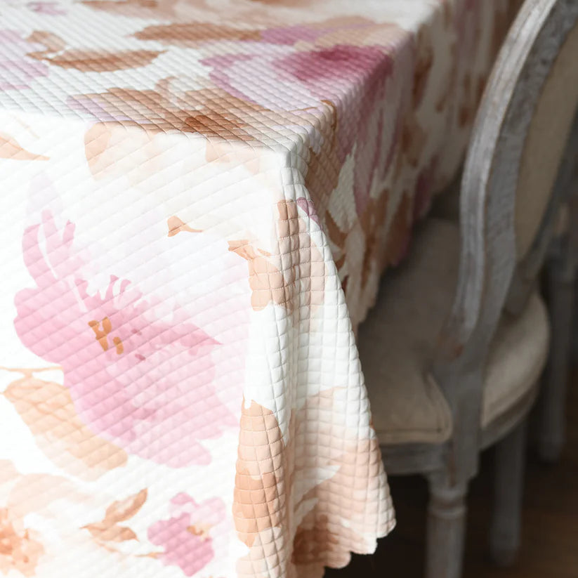 Quilted Pink/Camel Floral Tablecloth