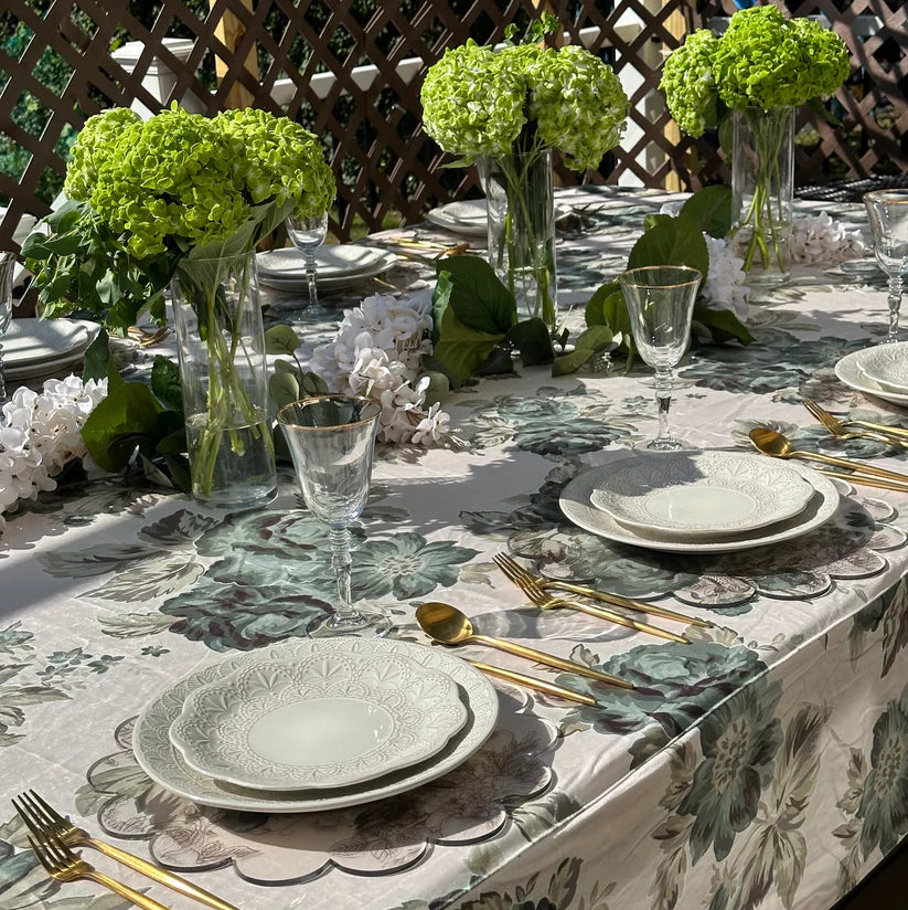 Green Floral, Velvet Tablecloth
