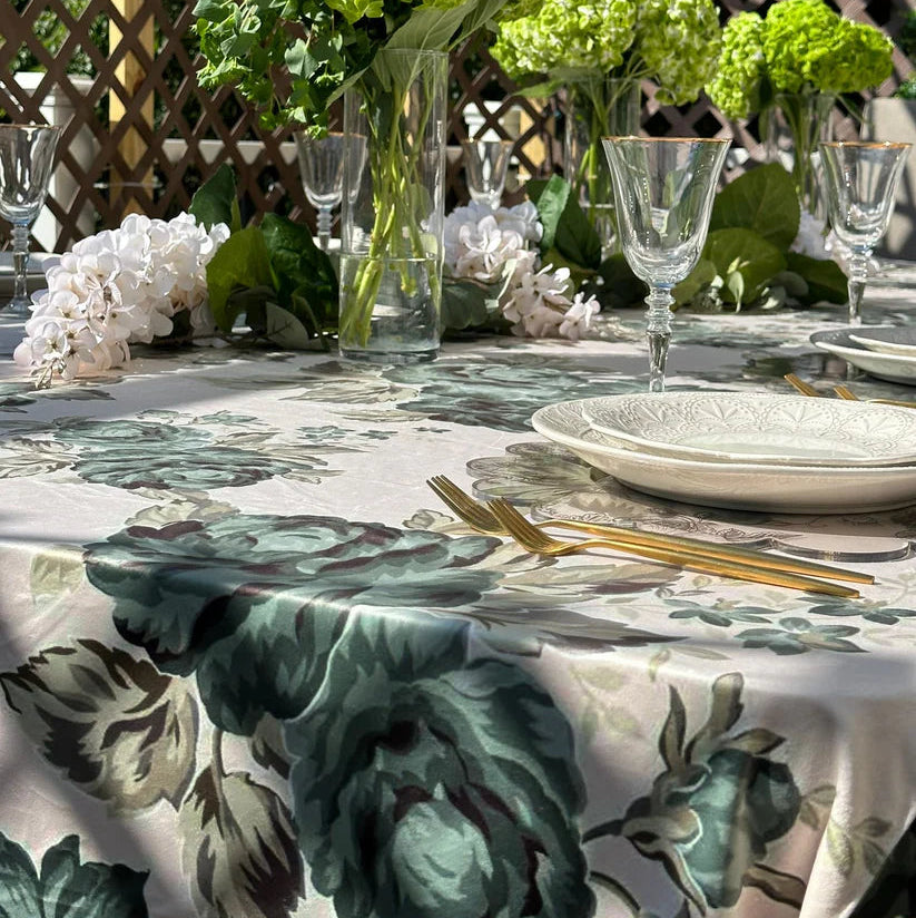 Green Floral, Velvet Tablecloth