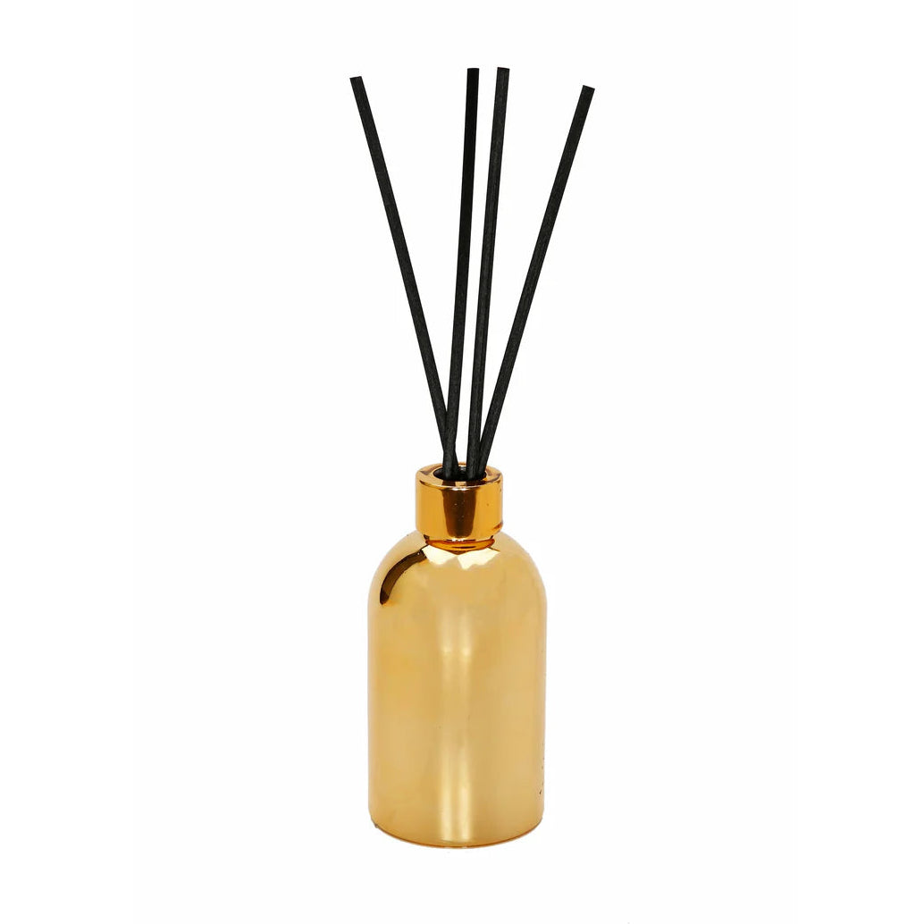Gold Bottle Diffuser with Gold Cap/White Flower, "Lily of the Valley" Scent