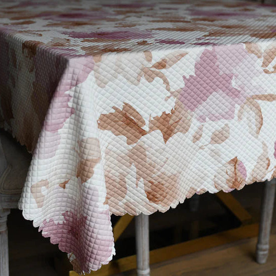 Quilted Pink/Camel Floral Tablecloth
