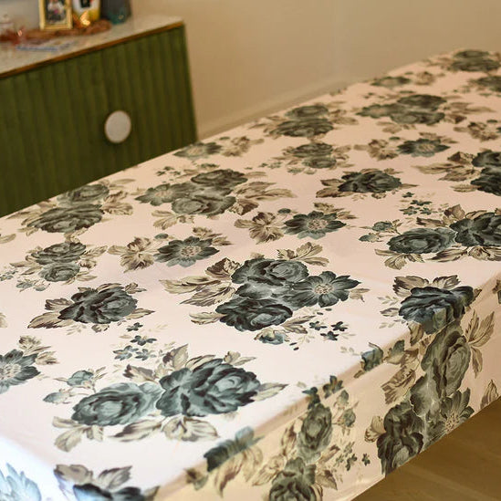 Green Floral, Velvet Tablecloth