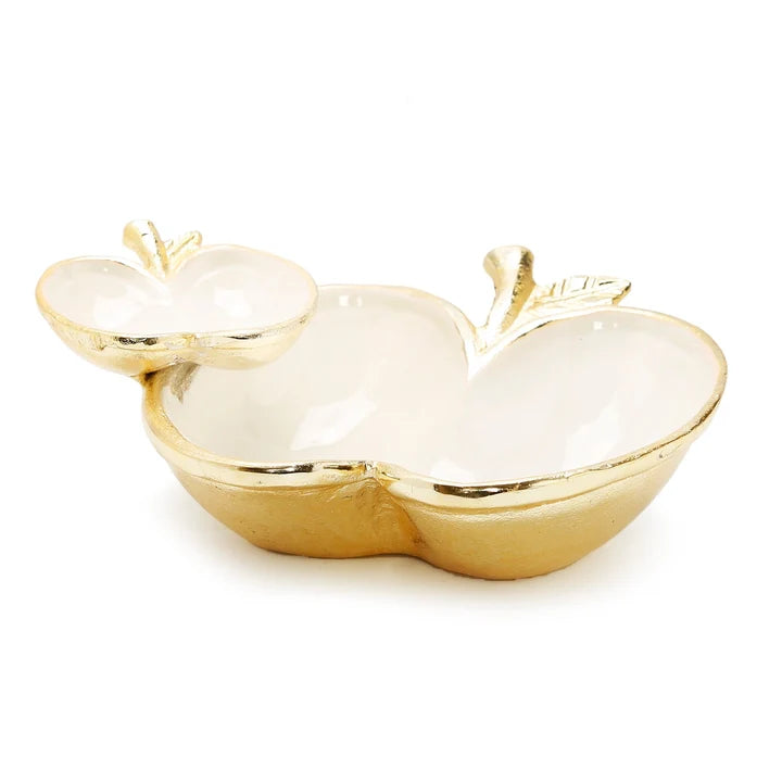 Two Apple Dish Gold/White