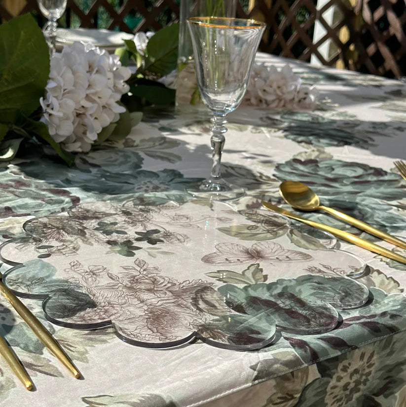 Green Floral, Velvet Tablecloth