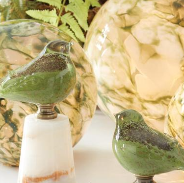 Green & Brown Speckled Glass Bird