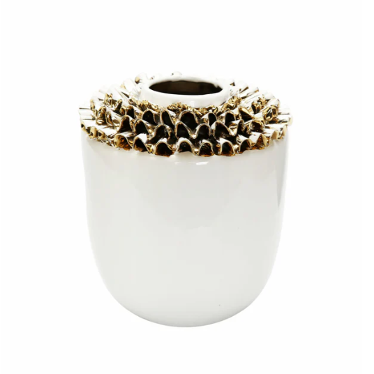 White Ceramic Vase Gold Design