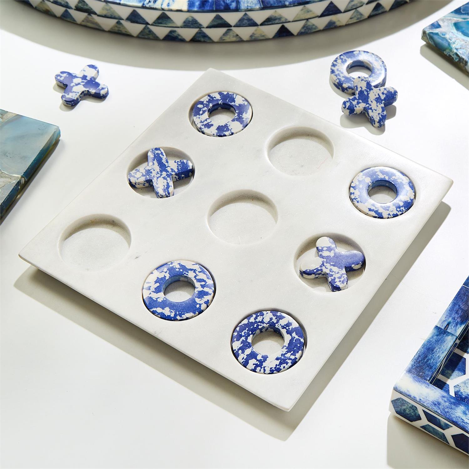 Blue Marble Hand Crafted Tic Tac Toe