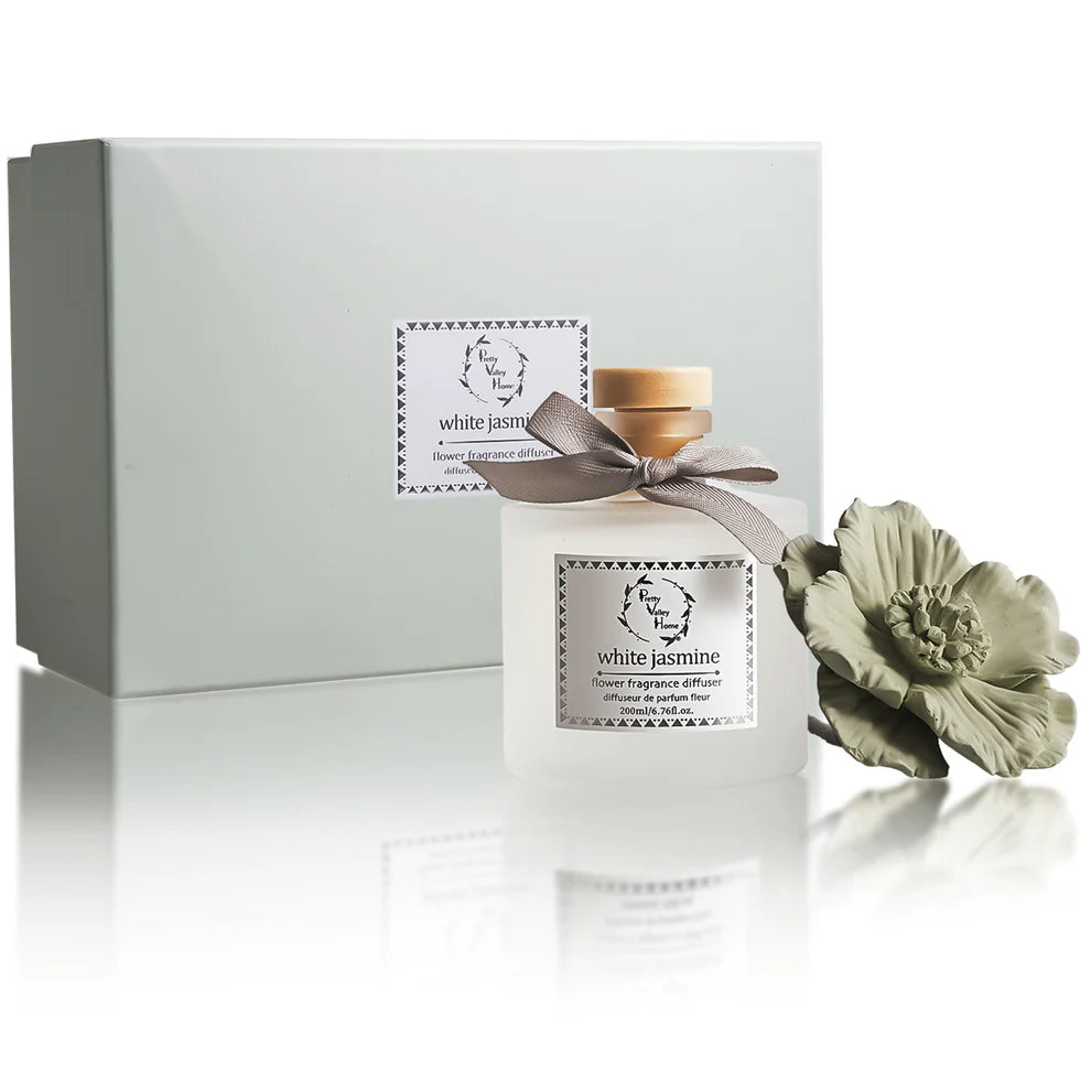 Light Green Ceramic Flower Diffuser - White Jasmine