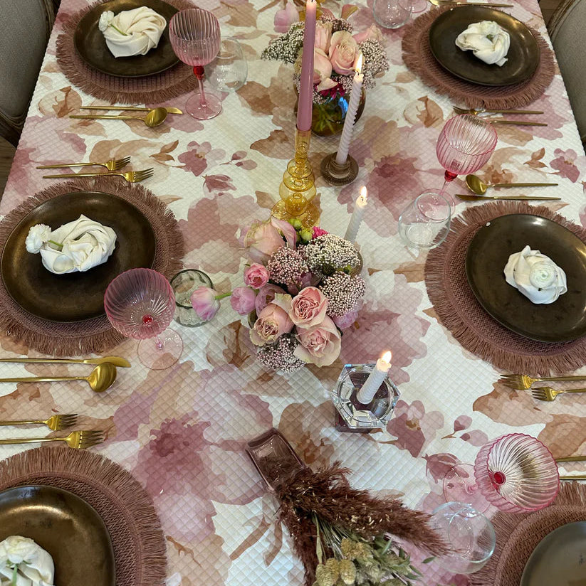 Quilted Pink/Camel Floral Tablecloth