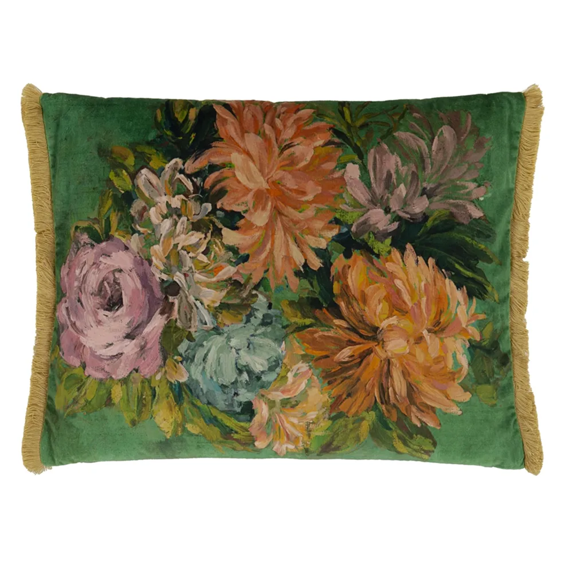 Fleurs D Artistes Velours Vintage Green Velvet Cushion