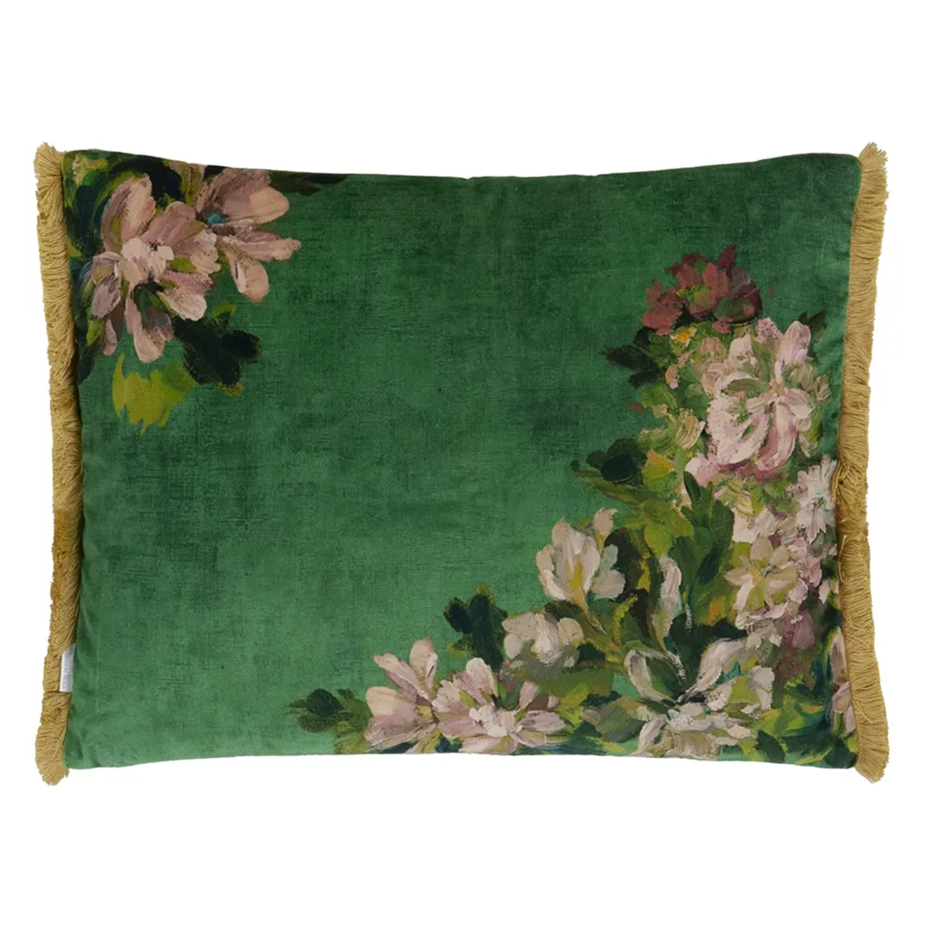 Fleurs D Artistes Velours Vintage Green Velvet Cushion