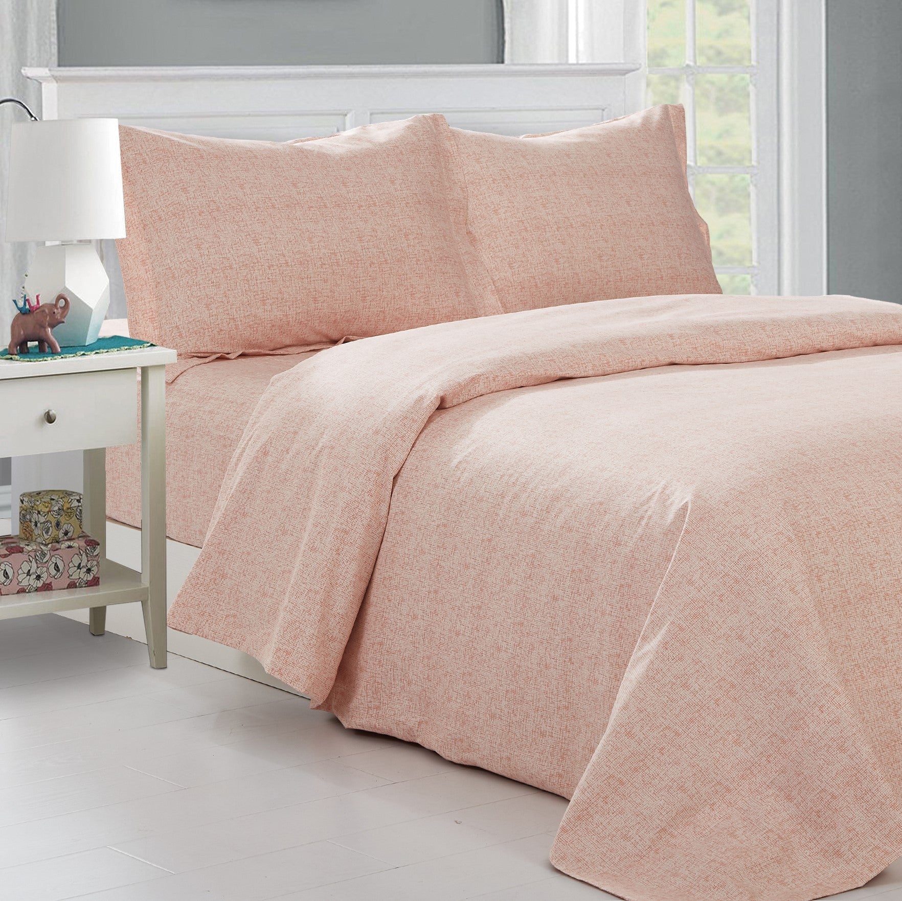 French Peach Plaid 6 Piece Bedding Set