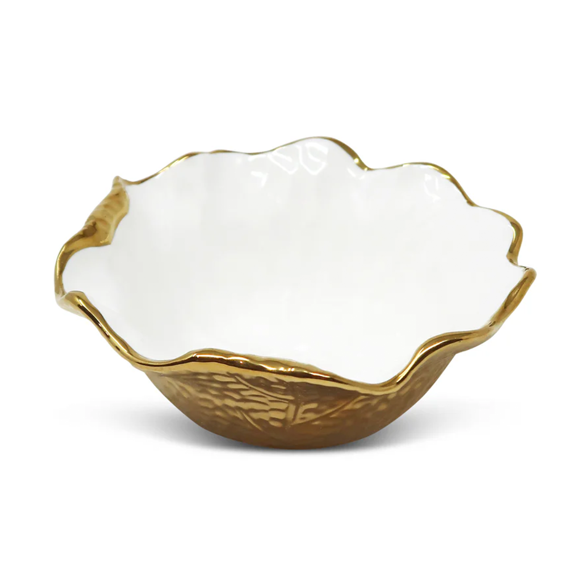 Set of 4 White/Gold Soup Bowls New Bone China Scalloped Edge