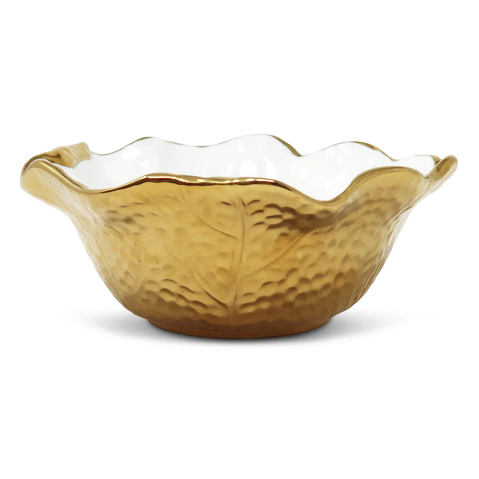 Set of 4 White/Gold Soup Bowls New Bone China Scalloped Edge