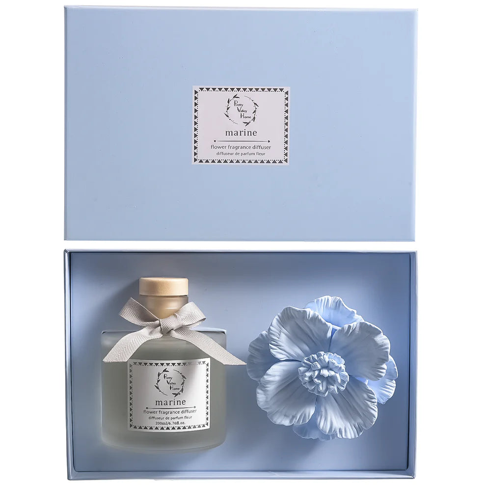 Blue Ceramic Flower Reed Diffuser - Marine