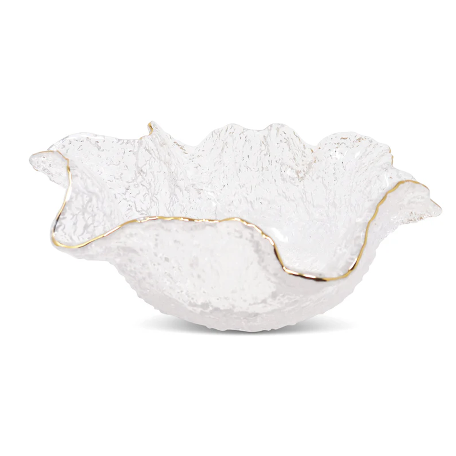 Hammered Glass Ruffled Bowl with Gold Trim
