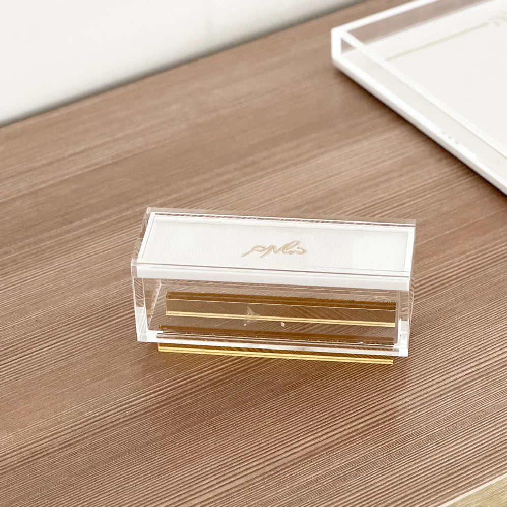 Lucite & Leatherette Matches Box with Text Design