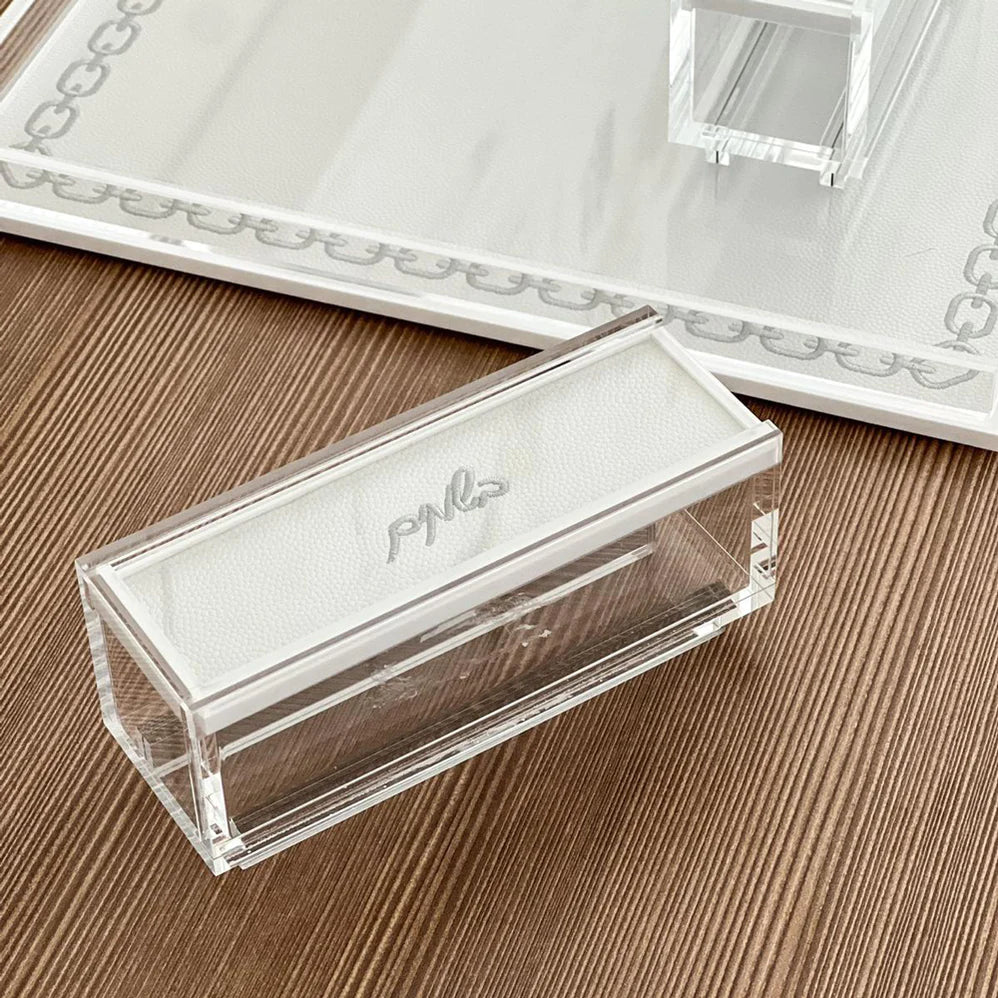 Lucite & Leatherette Matches Box with Text Design