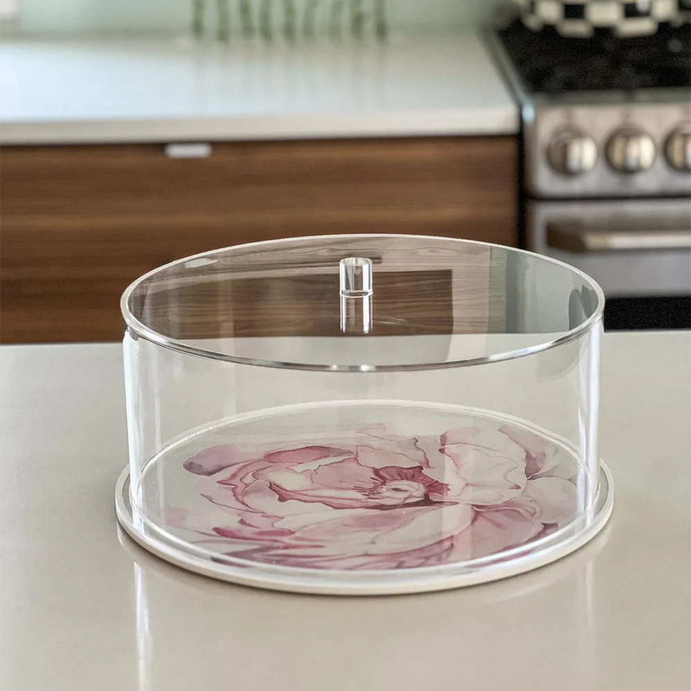 Lucite & Leatherette Flower Cake Dome