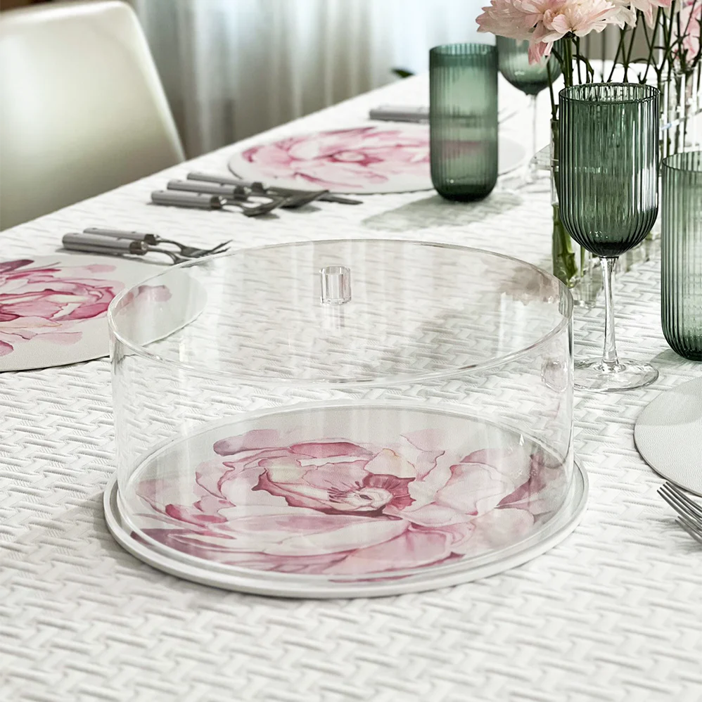 Lucite & Leatherette Flower Cake Dome