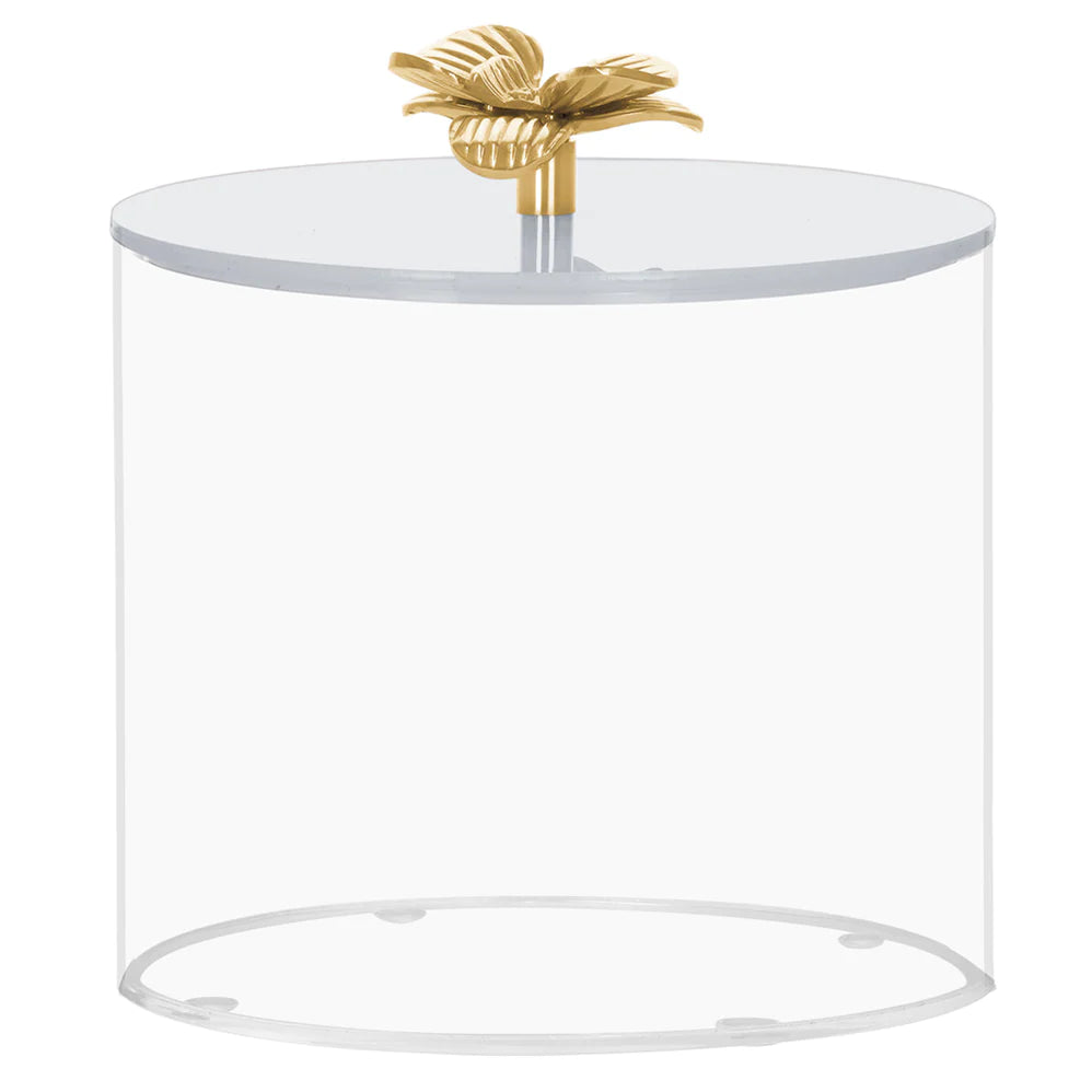 Lucite Cookie Jar with White Lid & Gold Flower Handle