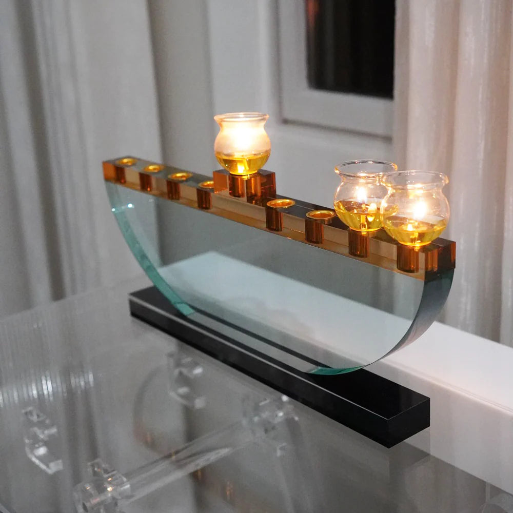 Teal & Amber Lucite Menorah