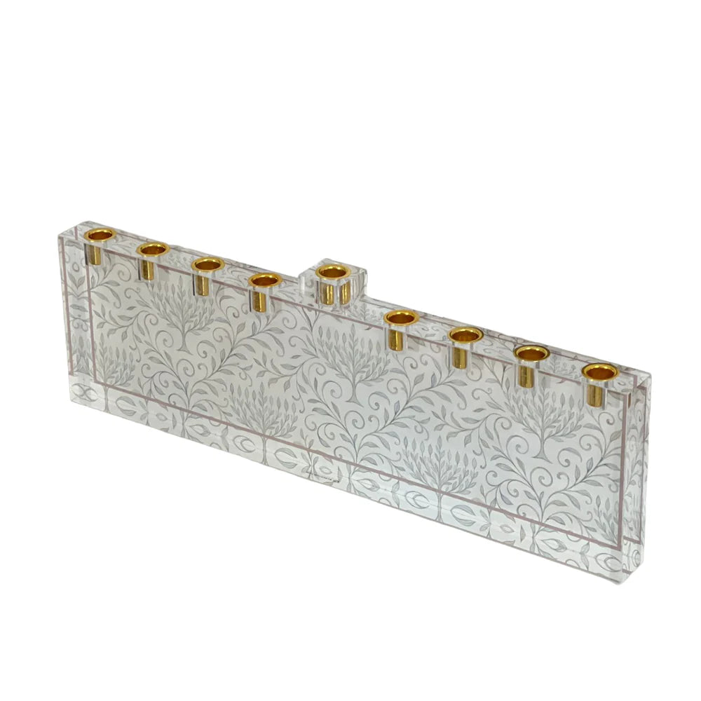 Lucite Menorah with Chanukah Vine Design