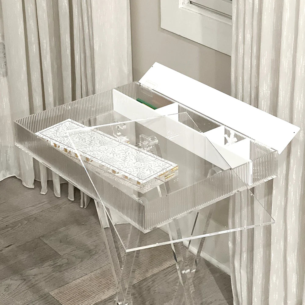 Adjustable Lucite Table with Concealed Sections
