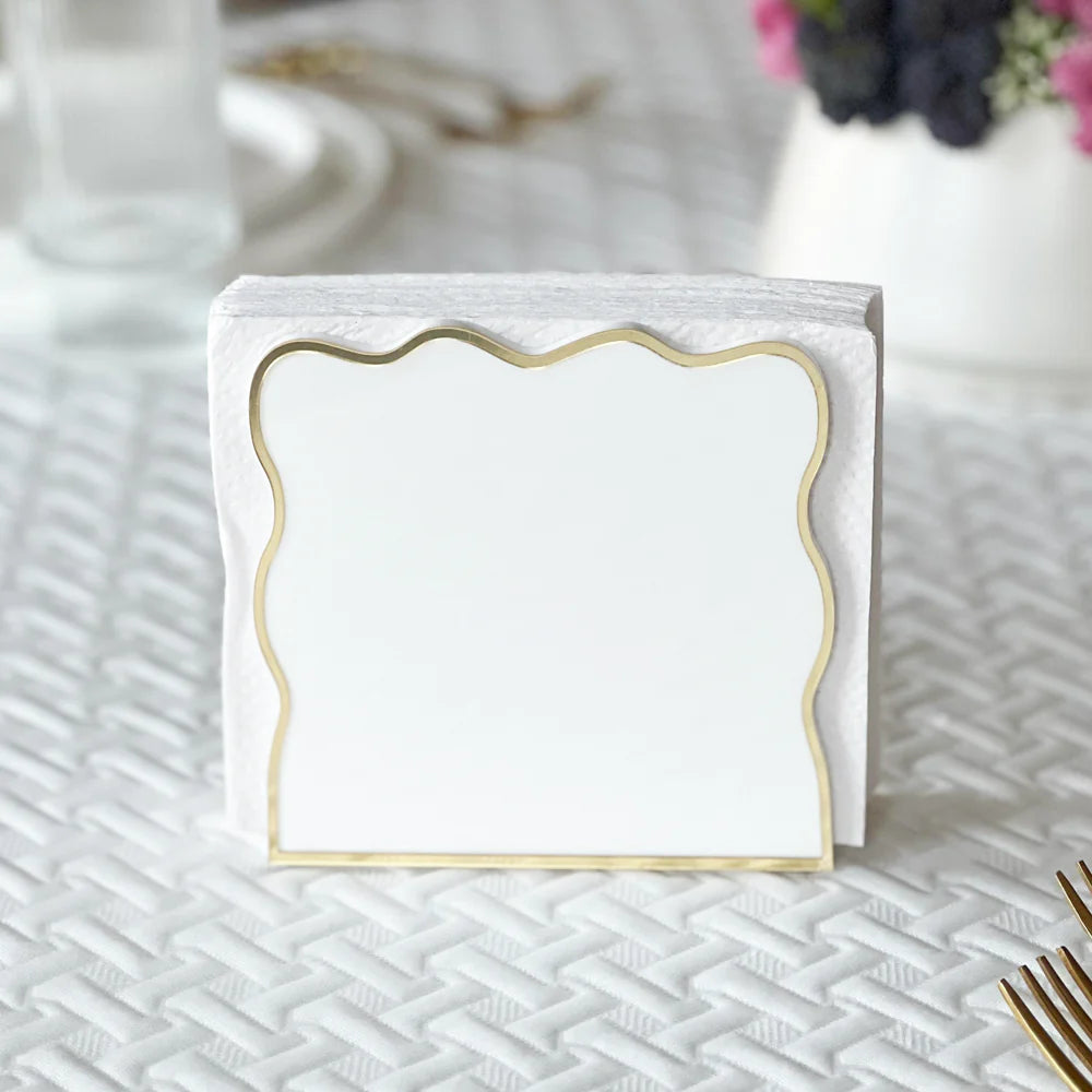Lucite Napkin Holder with Gold Mirror Trimming