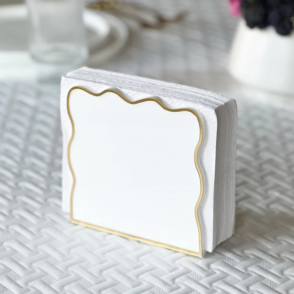 Lucite Napkin Holder with Gold Mirror Trimming