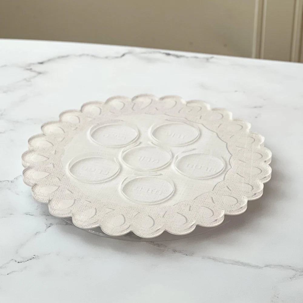 Linen Style Seder Plate with Scalloped Edge