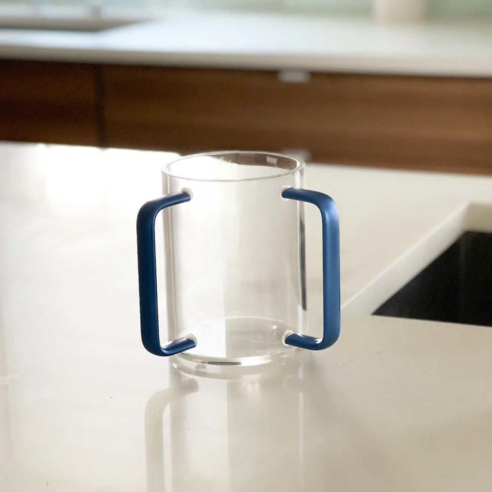 Lucite Wash Cups with Blue Handles