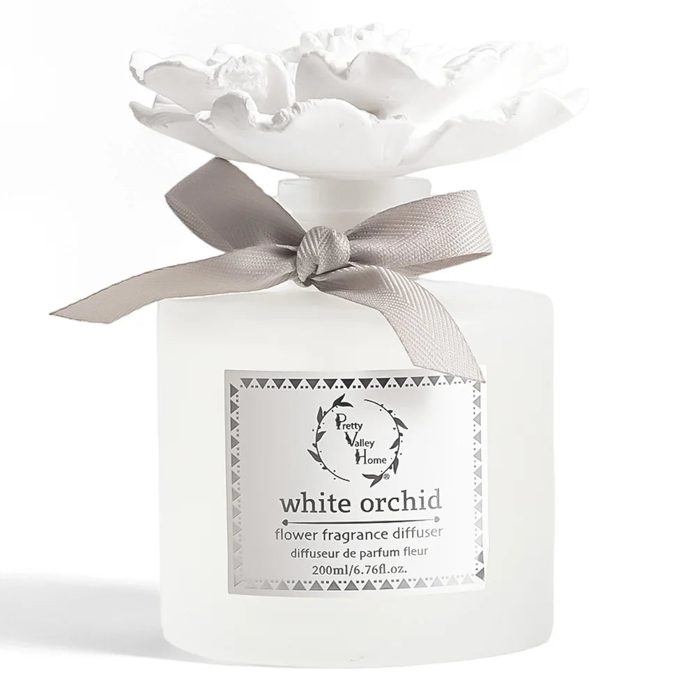 White Ceramic Flower Diffuser - White Orchid