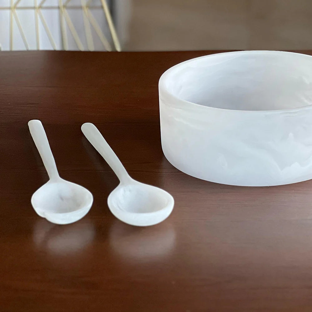 Resin White Swirl Salad Servers