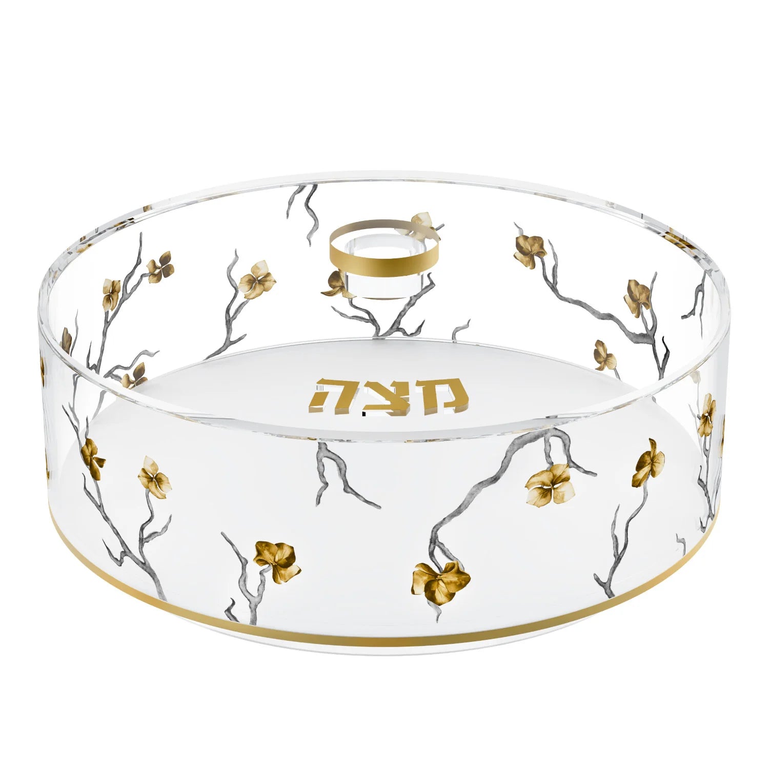 Golden Branch Round Matzah Box