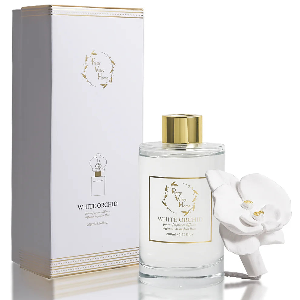 White Orchid Ceramic Flower Reed Diffuser - White Orchid