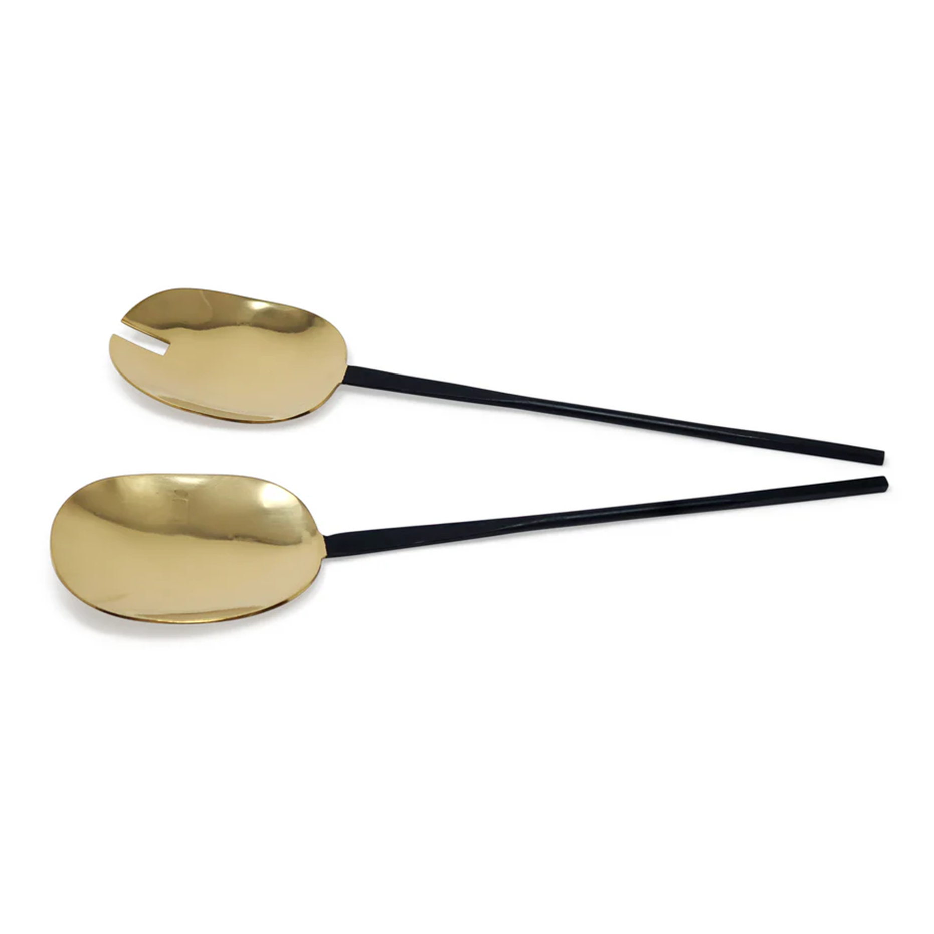 Set of 2 Salad Servers Gold with Black Handles