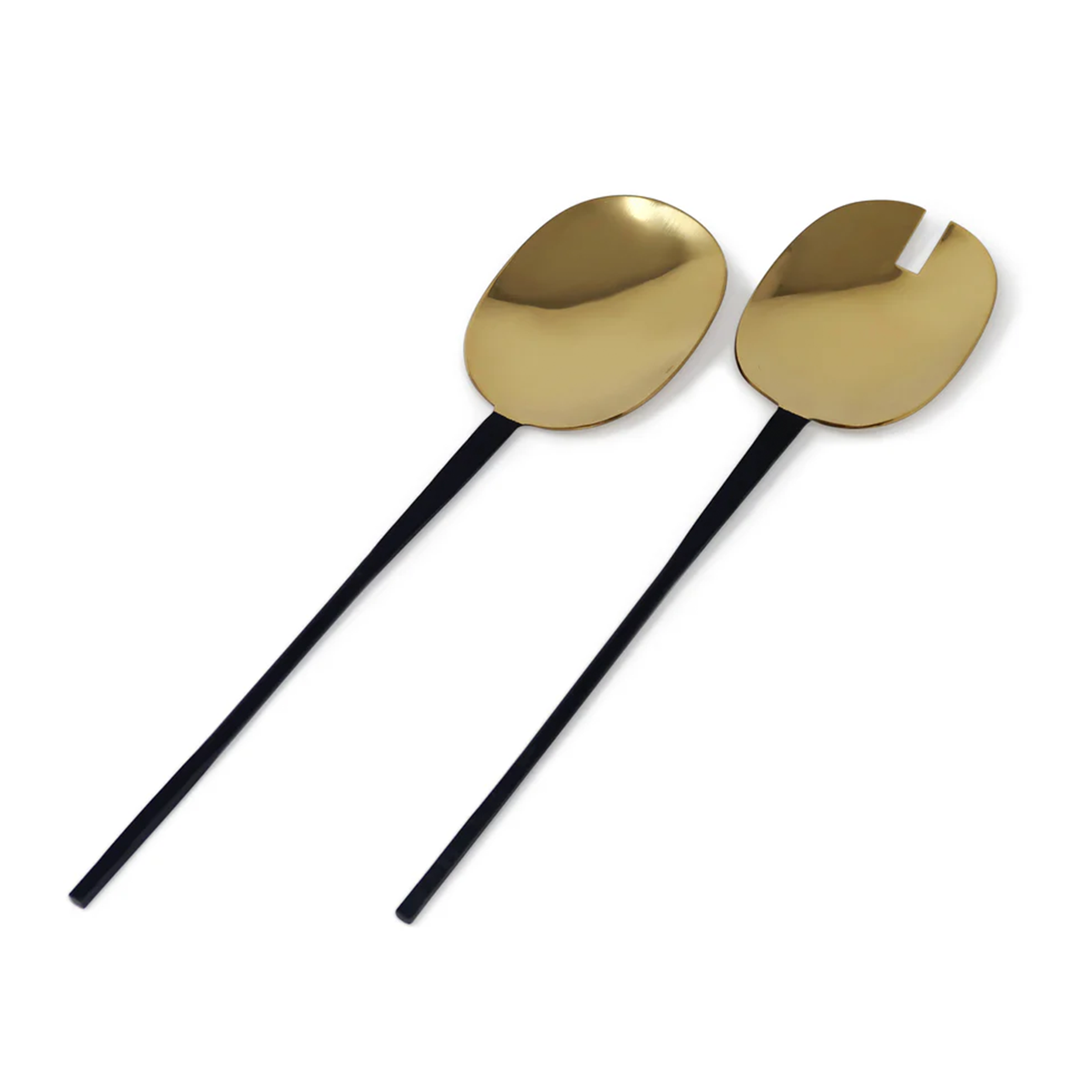 Set of 2 Salad Servers Gold with Black Handles