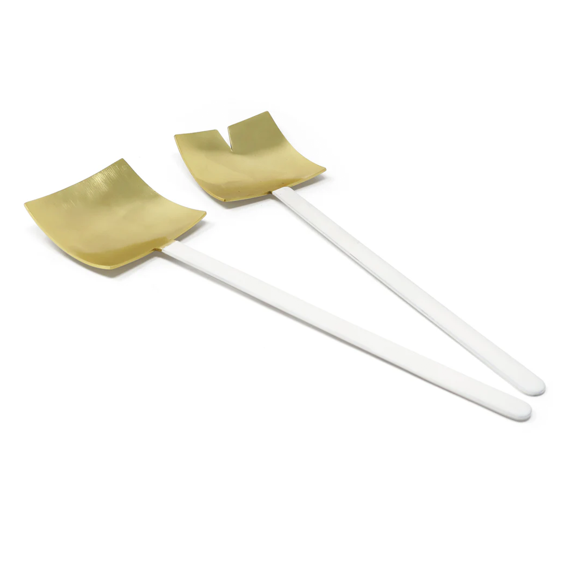 Set of 2 Square Salad Servers Gold with White Handles
