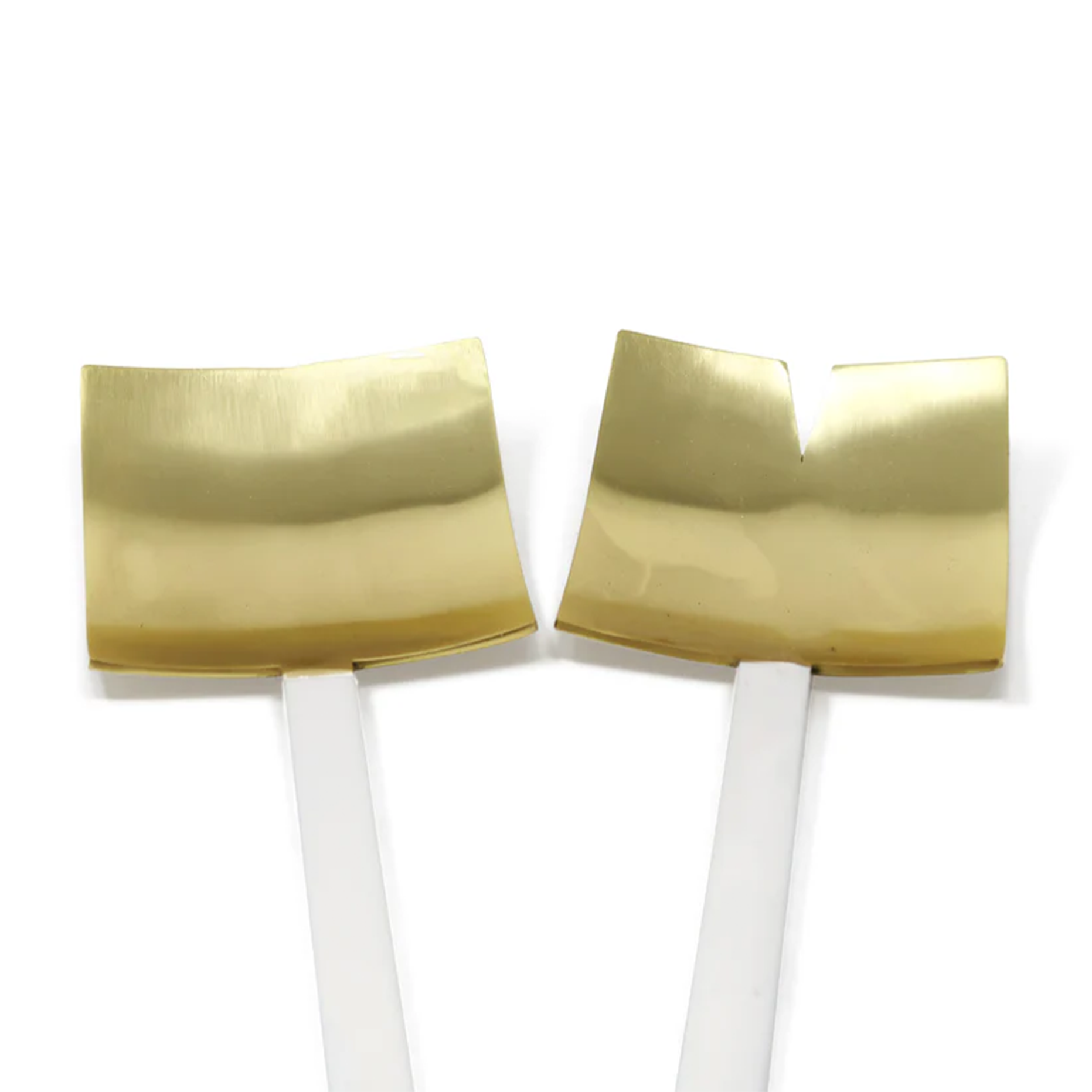 Set of 2 Square Salad Servers Gold with White Handles