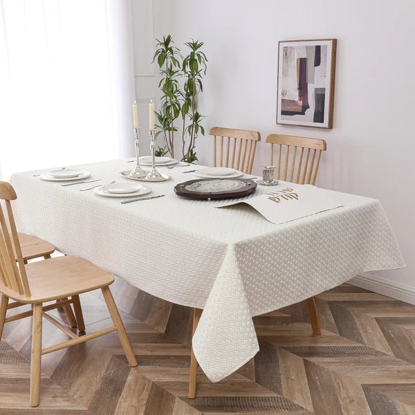 Geometric - White Gold Tablecloth Jacquard