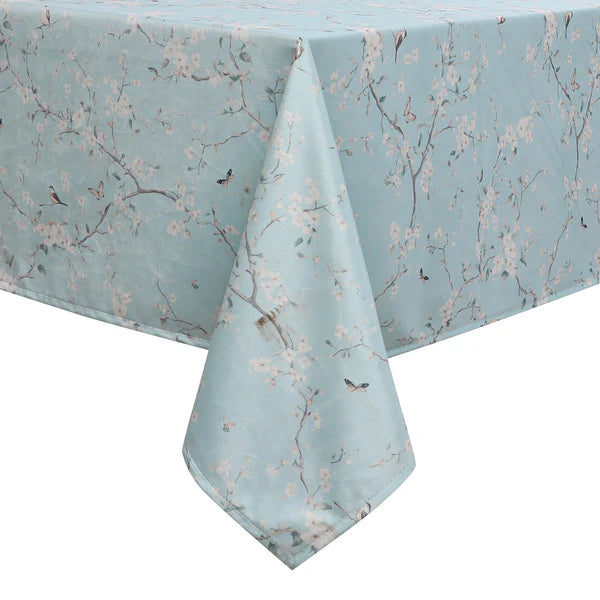 Light Turquoise Backdrop with White Apple Blossom Flowers