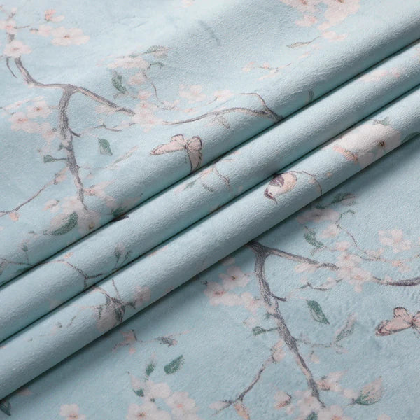 Light Turquoise Backdrop with White Apple Blossom Flowers