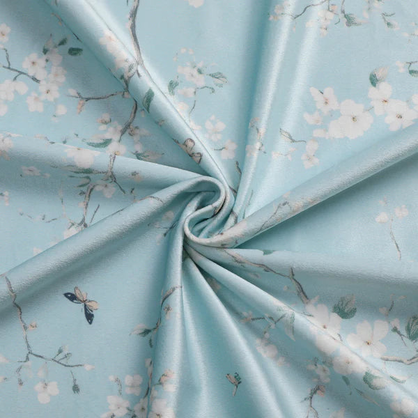Light Turquoise Backdrop with White Apple Blossom Flowers