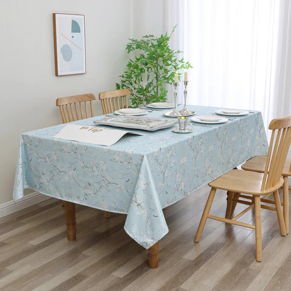 Light Turquoise Backdrop with White Apple Blossom Flowers