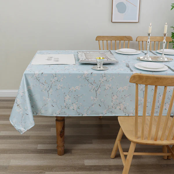 Light Turquoise Backdrop with White Apple Blossom Flowers